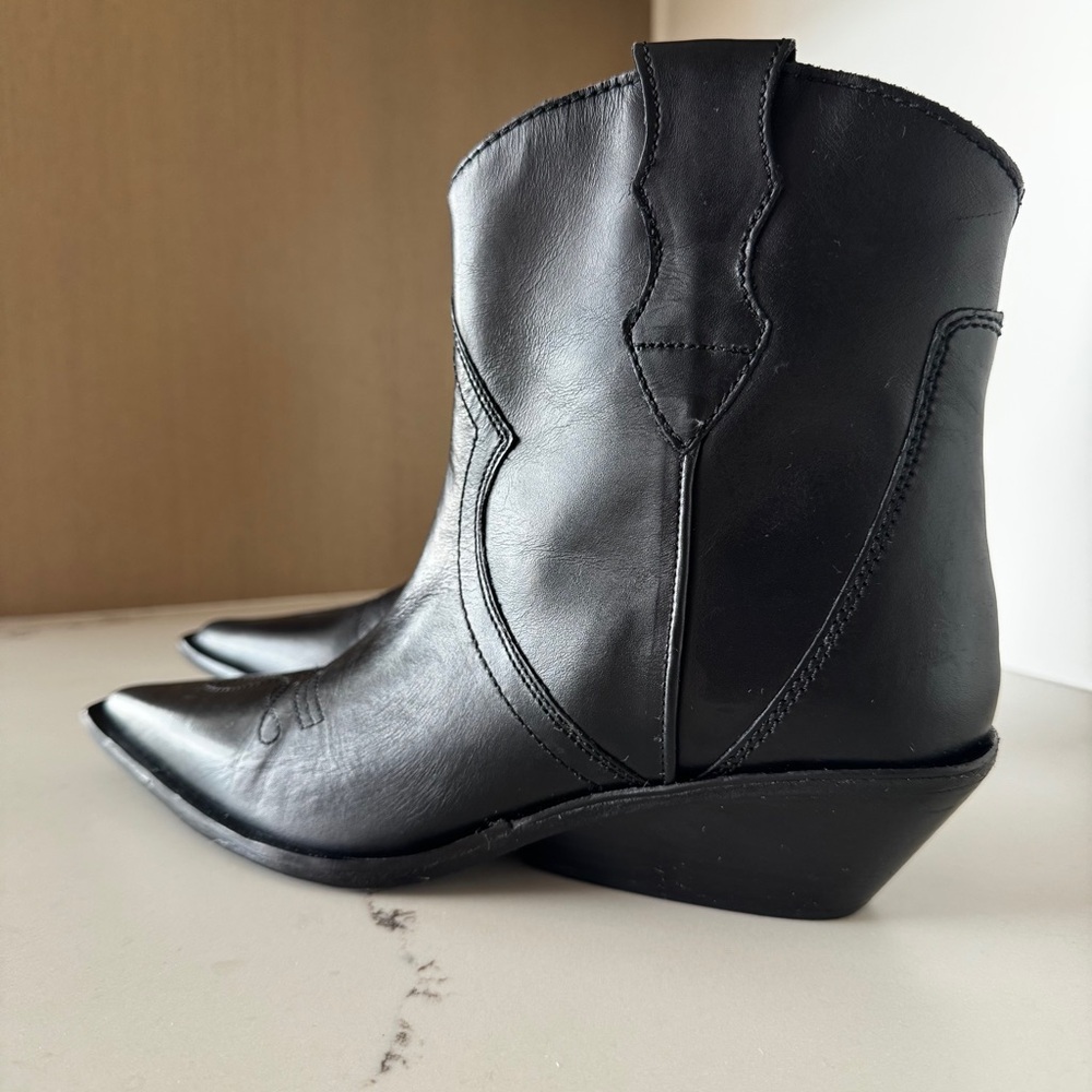 NEW! GORGROUS Zara Black Leather Wedge Boots, 40/9